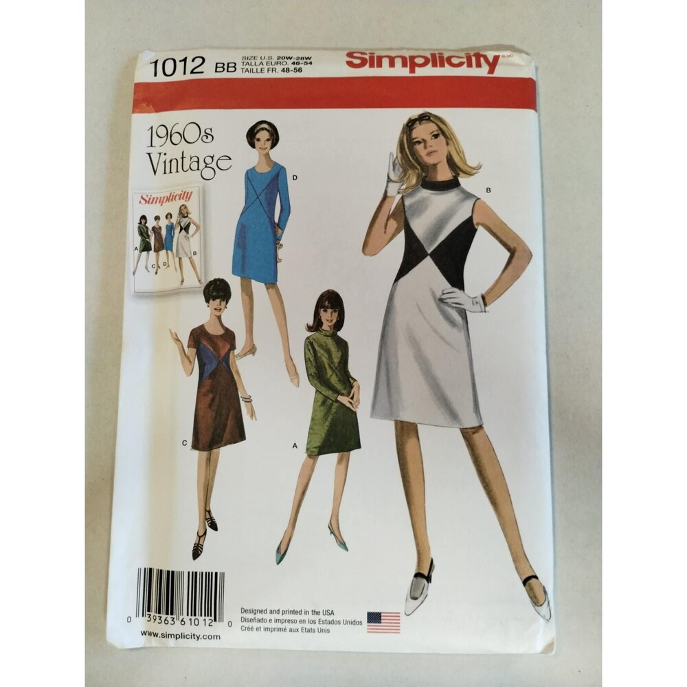 1012 Simplicity Sewing Pattern 1960s Vintage Style Misses Women's Dress